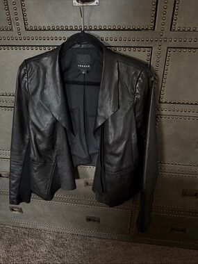 Lightweight Black Leather Draped-Front Jacket